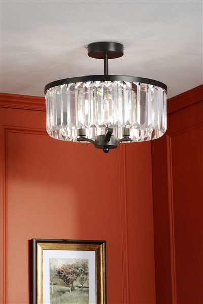 (image for) Laura Ashley Elkwood 3 Light Semi-Flush Crystal and Black